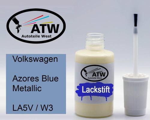 Volkswagen, Azores Blue Metallic, LA5V / W3: 20ml Lackstift, von ATW Autoteile West.